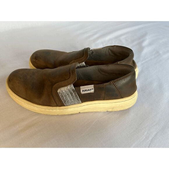 Women's Ariat Brown Leather Slip On Casual Comfort Shoes, Size 9B Silver Trim - Picture 5 of 8